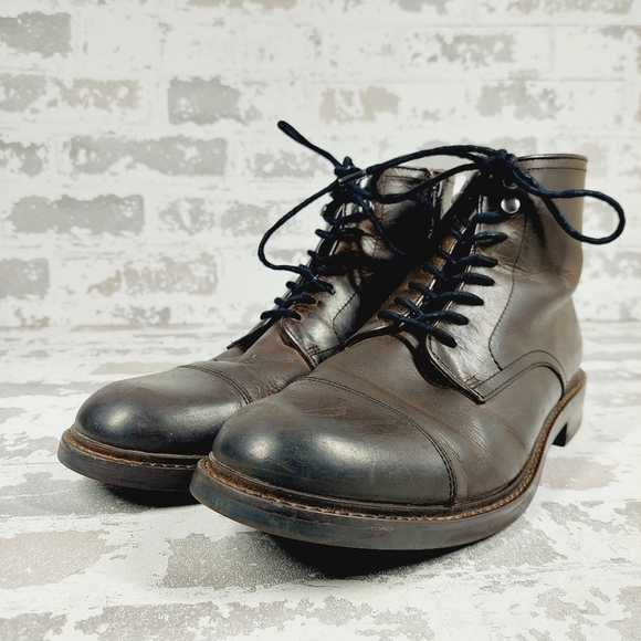 Aston Grey Biressa Dark Brown Leather Zip Lace Up Round Toe Ankle Boots V717 - Picture 2 of 12